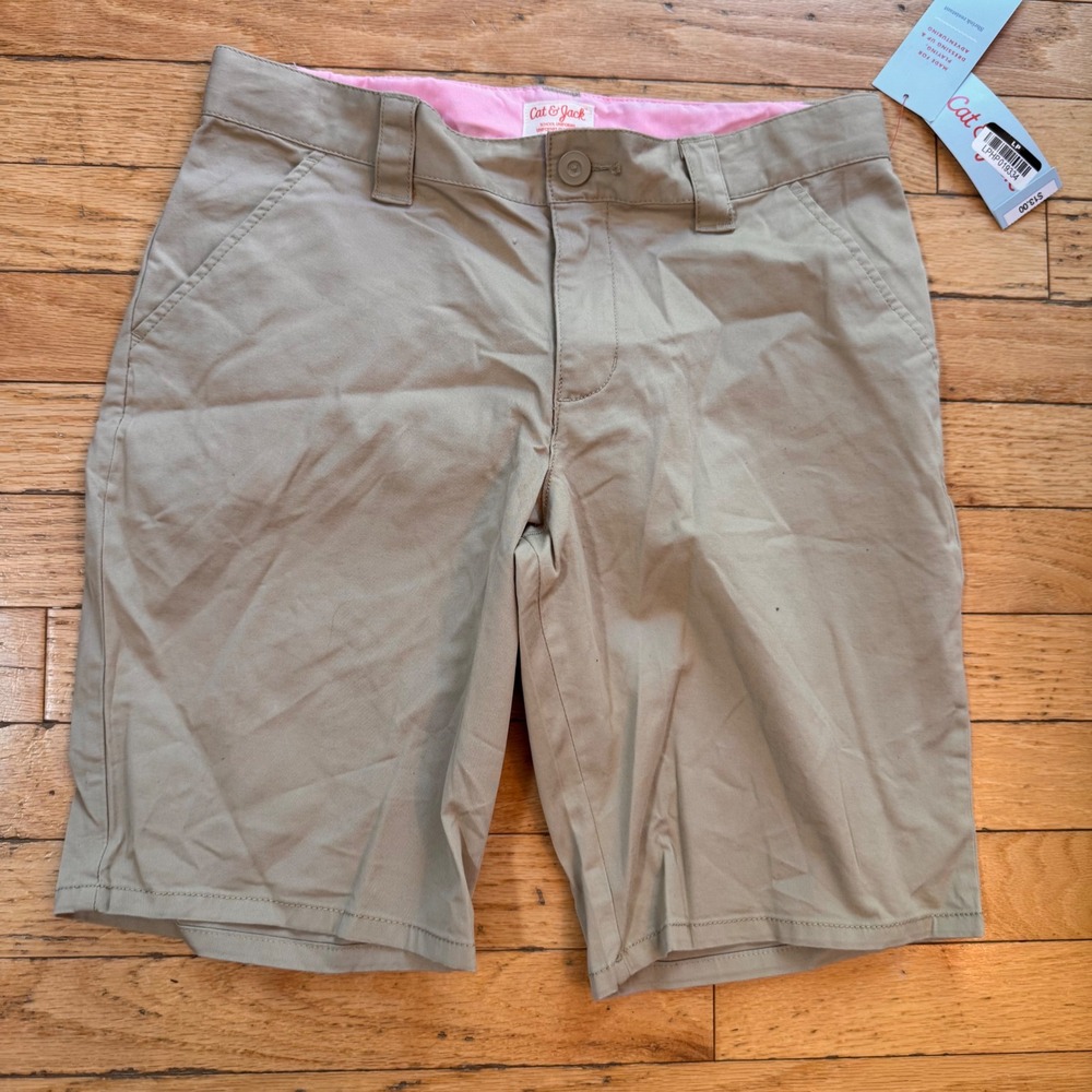Cat & Jack Kids School Uniform Stretch Shorts Sourdough Beige Size 14 NWT